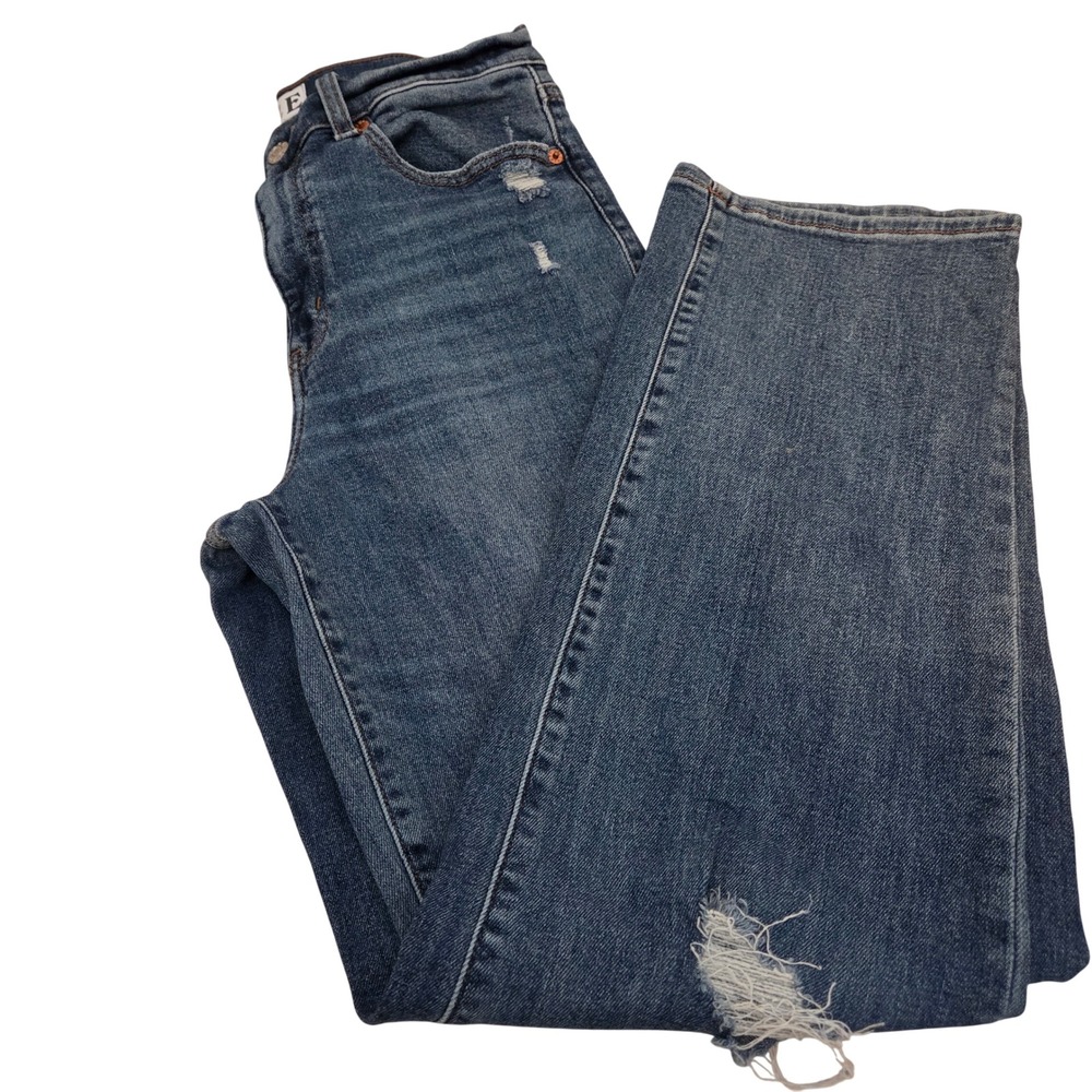 Daze Denim Hug High Rise Straight Leg Distressed Jeans Visionary Blue Size 29